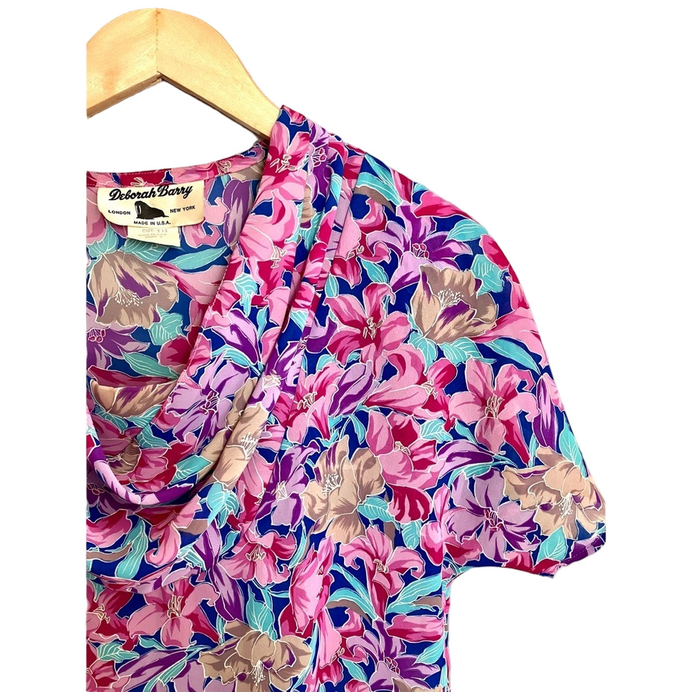 Vintage draped neckline floral blouse